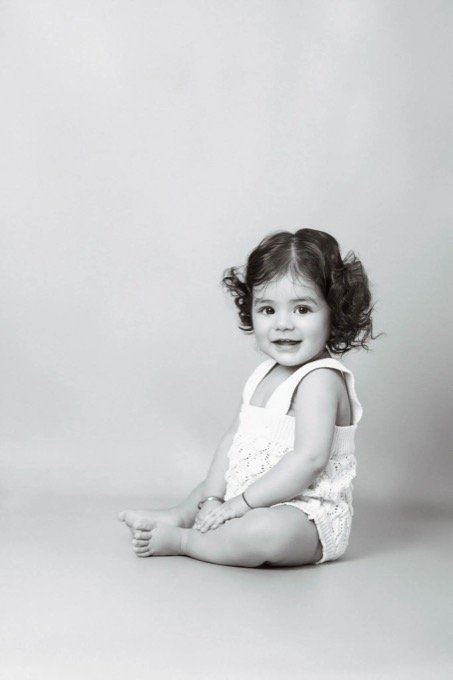 Natural black and white family portrait at home
