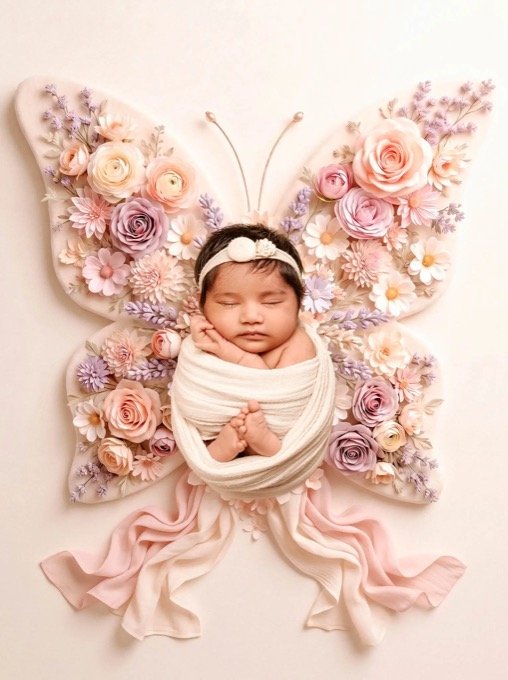 Portrait newborn baby photography at home with soft styling